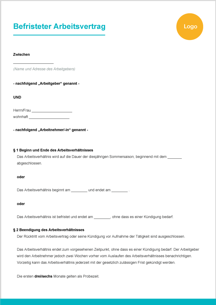 Befristeter Arbeitsvertrag Vorlage Zervant