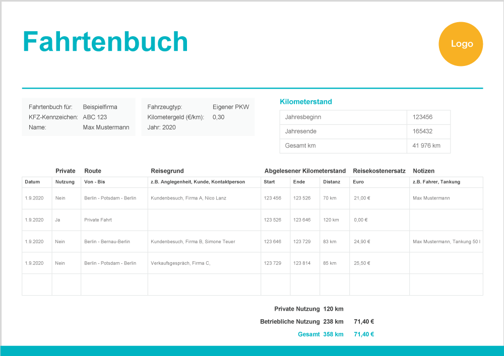 Kostenloses Fahrtenbuch in Excel mit Anleitung - Zervant