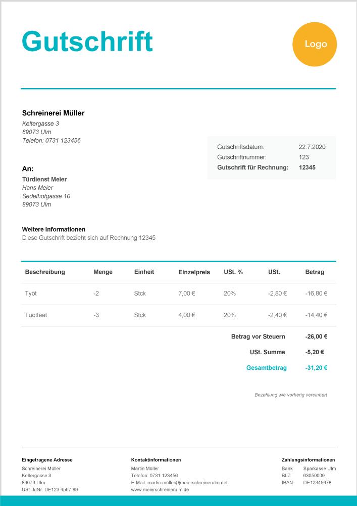 Kostenlose Gutschrift Vorlage mit Anleitung Zervant