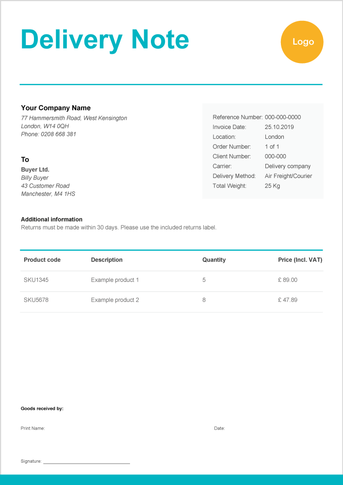 Delivery Note Template Free Download in Word or Excel Zervant