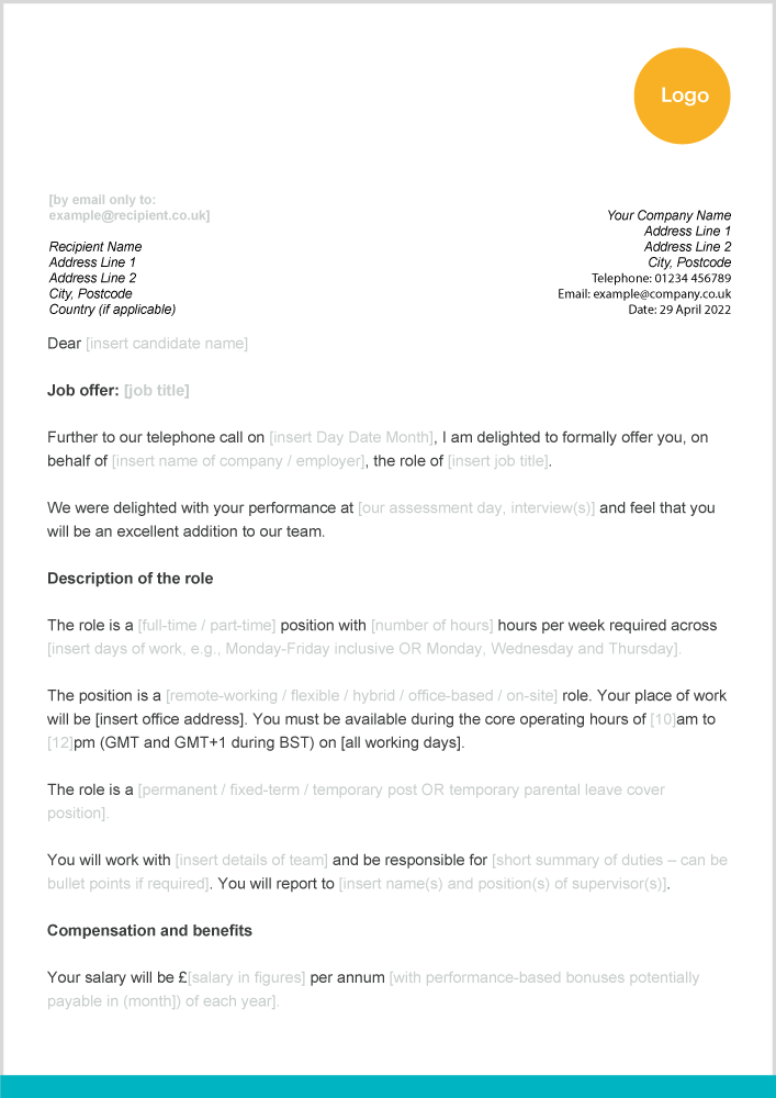 Job Offer Letter Email Template Download Free Zervant