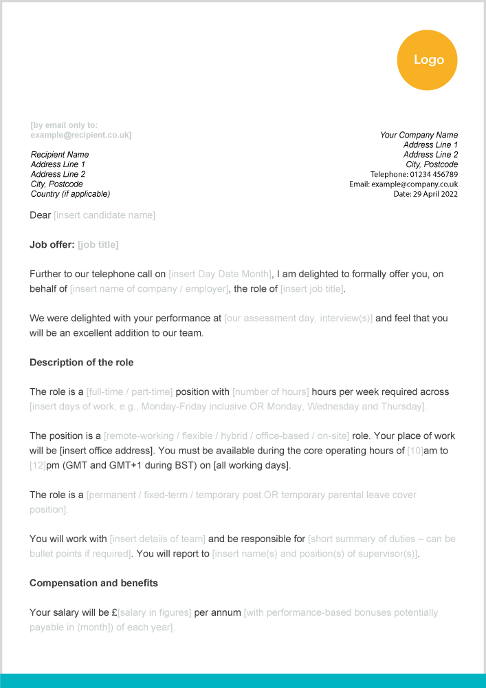 Job Offer Letter Email Template Download Free Zervant   Job Offer Letter Template