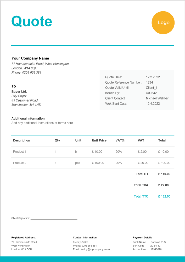 microsoft excel quote template