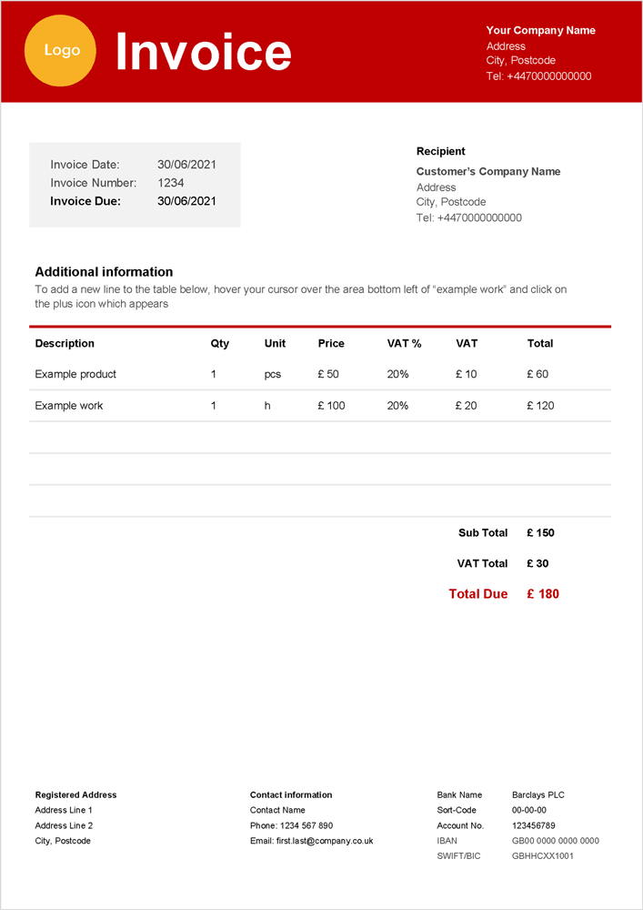 A thumbnail showing a red invoice template, available to download from the link below