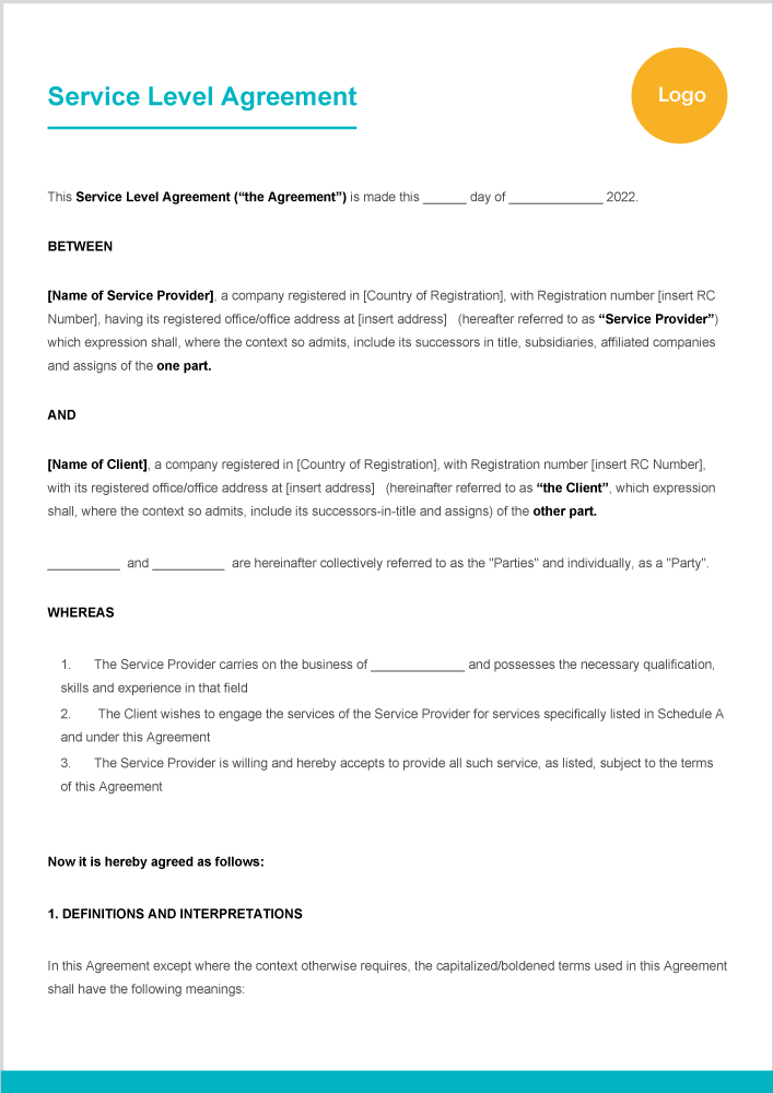 simple service level agreement template