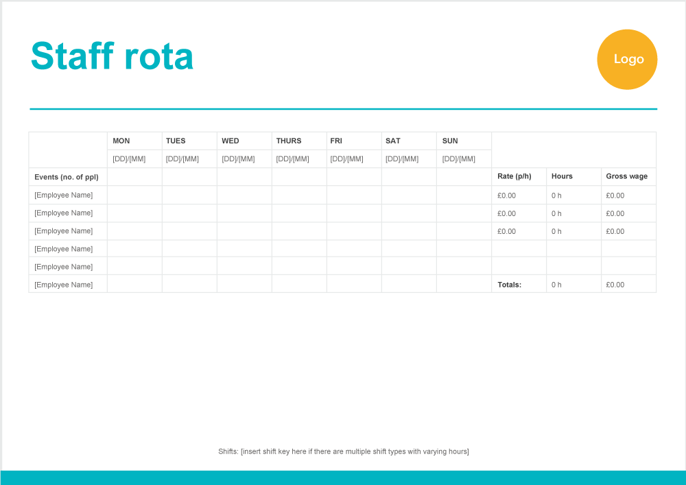 Staff Rota Template Free download Zervant