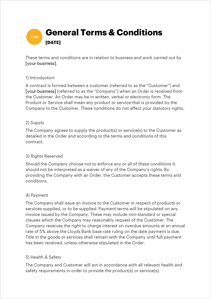 Free Business Terms & Conditions Template Zervant