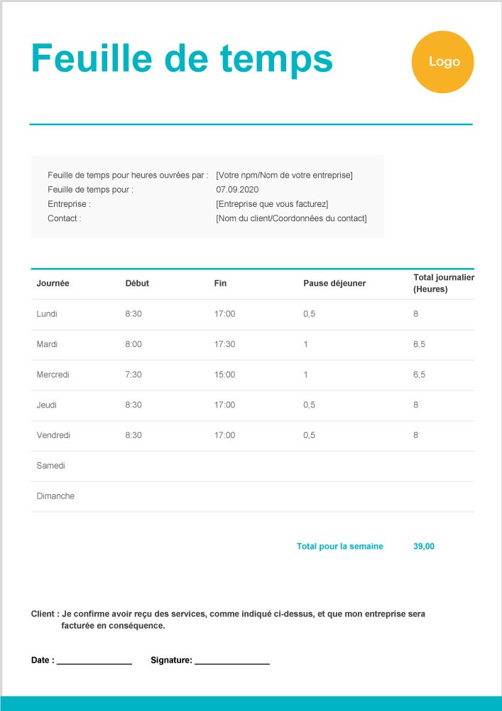 Feuille de temps à télécharger pour freelancers et entrepreneurs