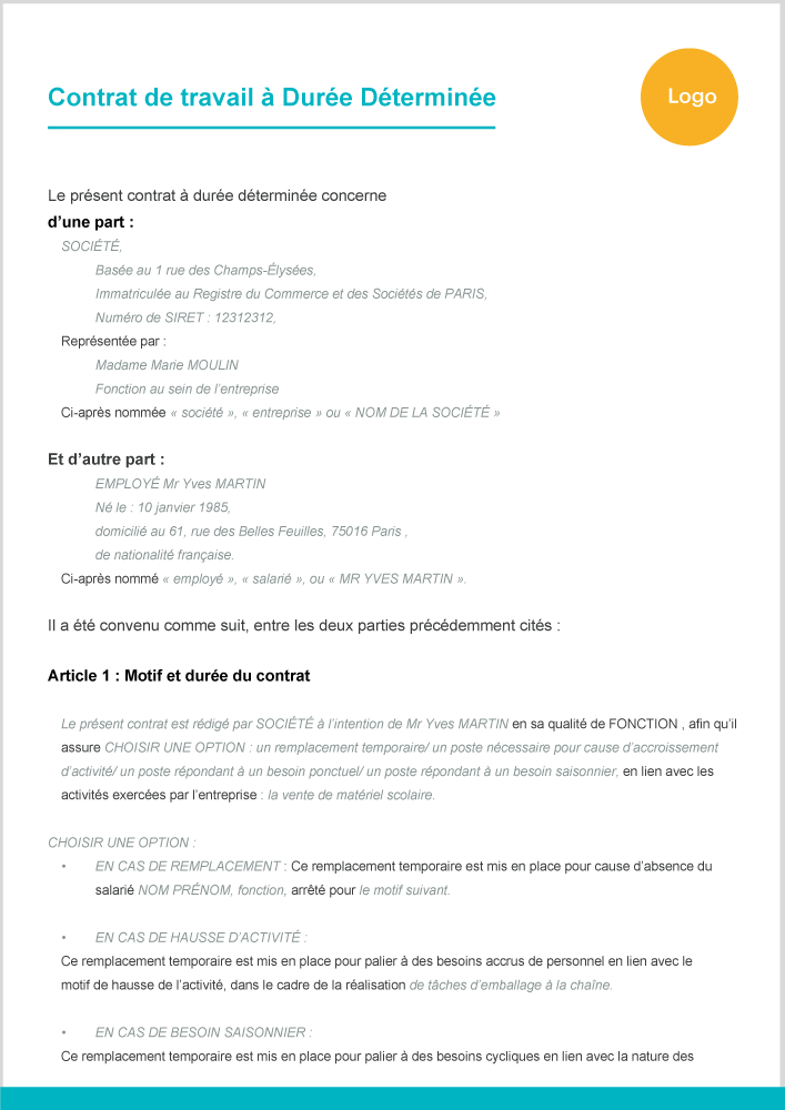 Modèle Cdd Exemple De Contrat De Travail Cdd Gratuit Zervant