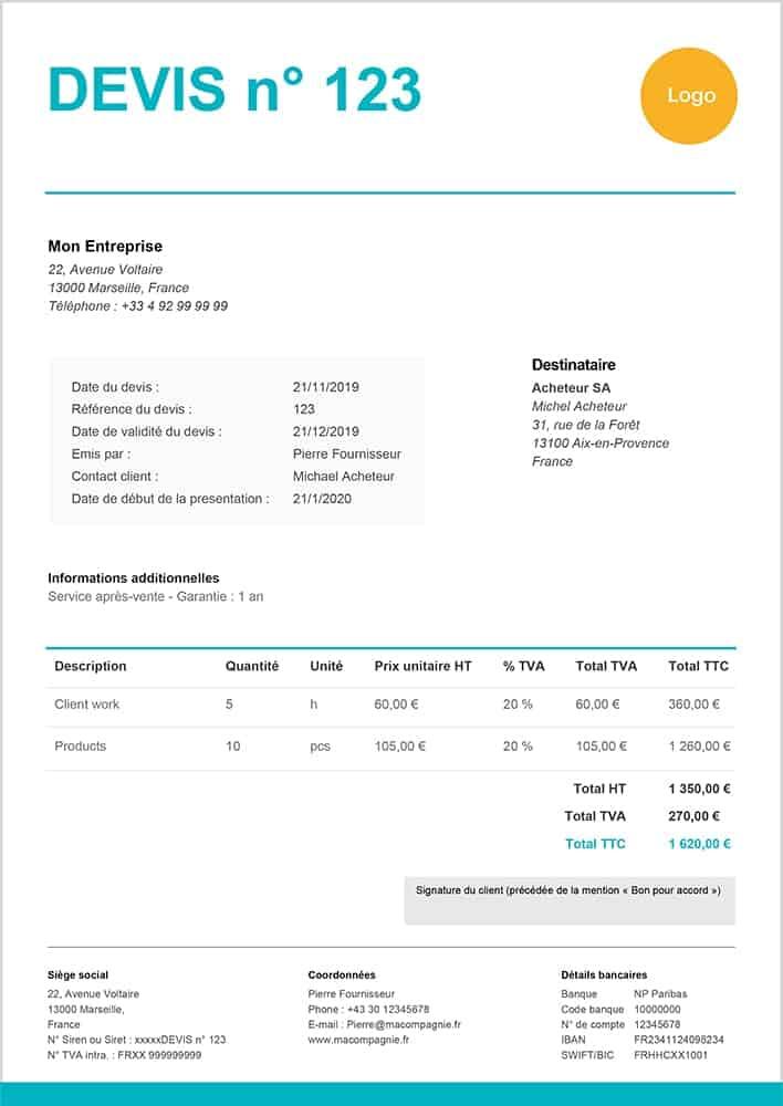 Téléchargez modèle de devis gratuit au format Word ou Excel  Zervant