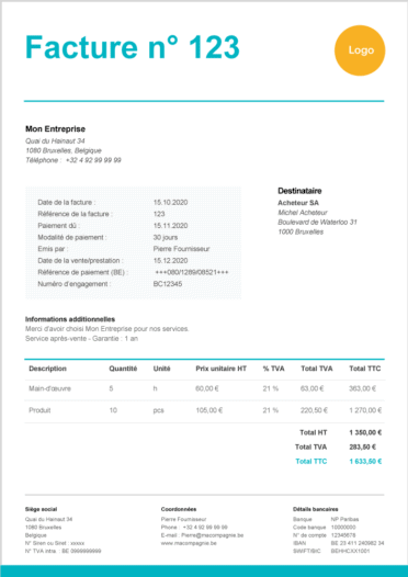 Mod le de facture gratuit 15 exemples de factures Word et Excel