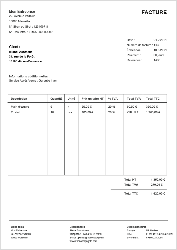 exemple de modèle Excel de facture pro forma