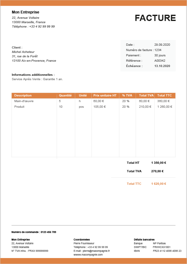 exemple de modèle Excel de facture pro forma