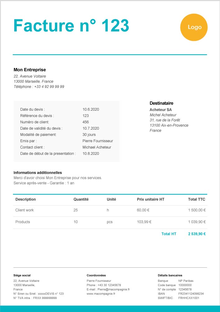 Modele De Facture Gratuit 15 Exemples De Factures Word Et Excel Zervant