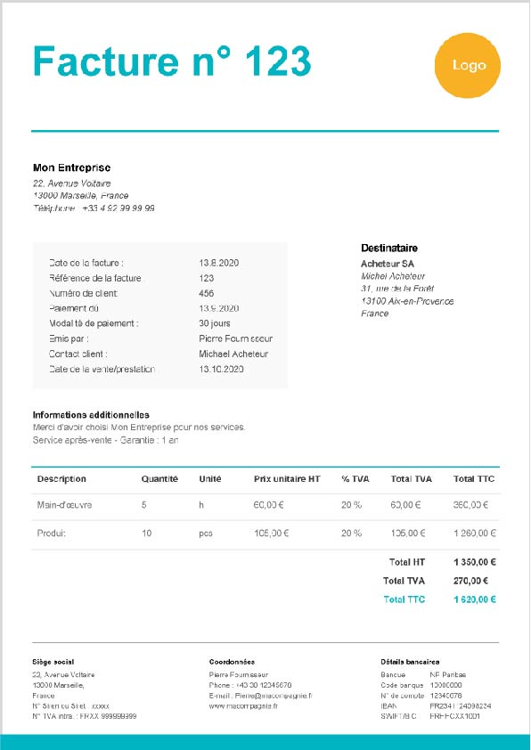 Modèles de facture Word - Téléchargement gratuit