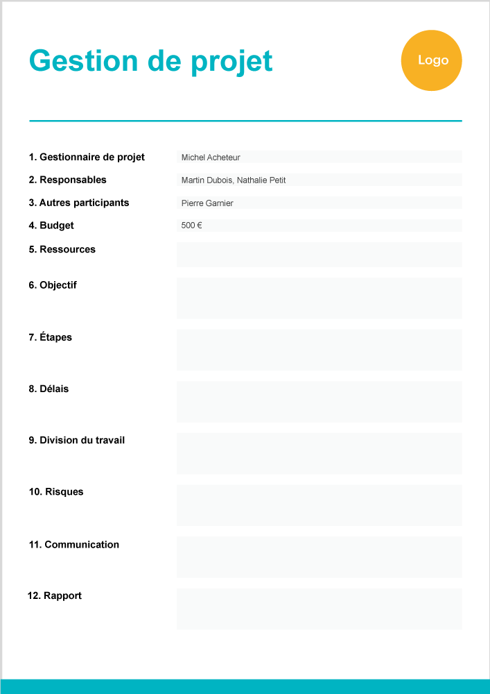 modèle de plan de projet Excel