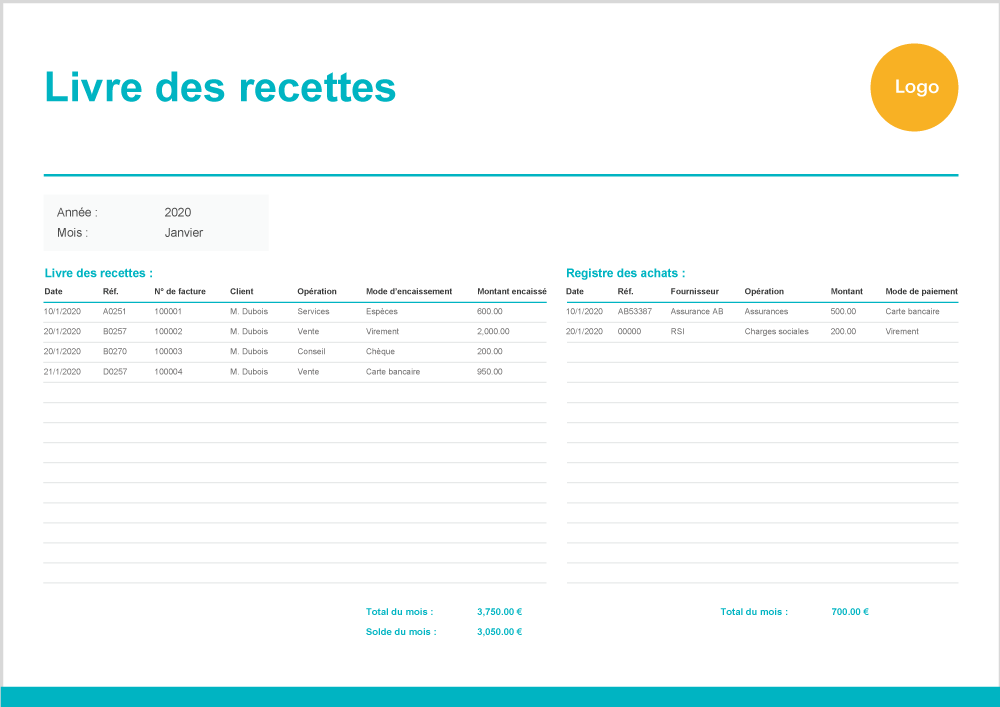 Livre de recette auto entrepreneur : modèle de livre de recette et exemple  de registre des achats - Zervant