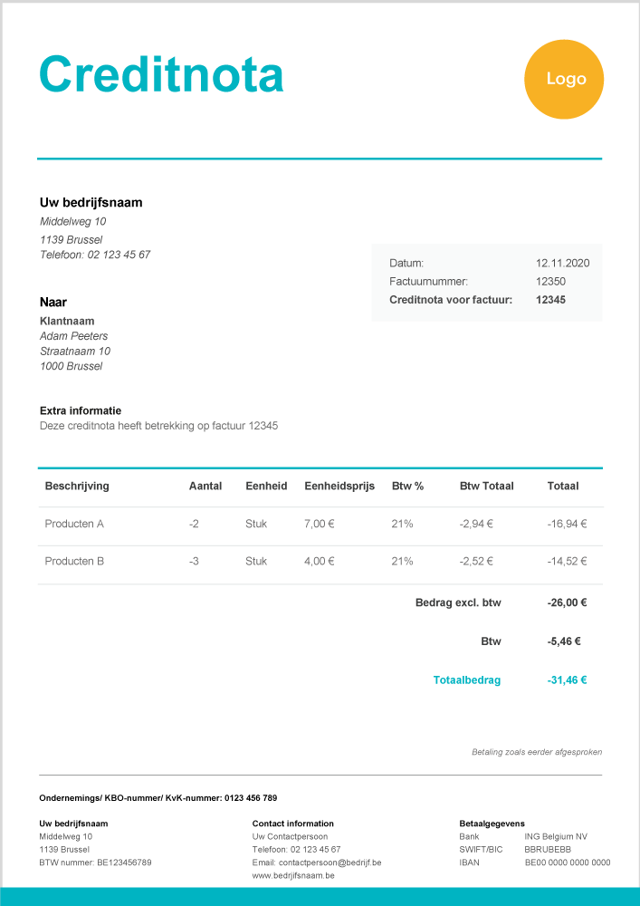 Creditnota Voorbeeld Gratis Template In Excel Zervant