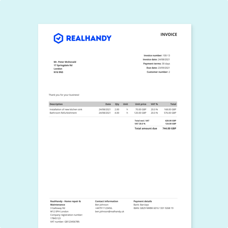 quick invoice template word