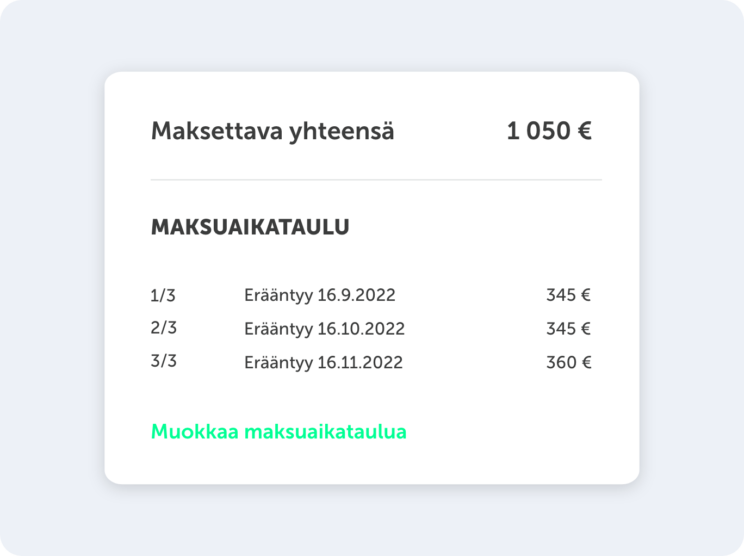 Tarjoa laskun maksaminen osissa