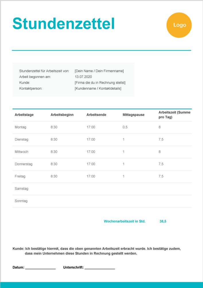 Stundenzettel Vorlage kostenlos für Arbeitszeiterfassung downloaden